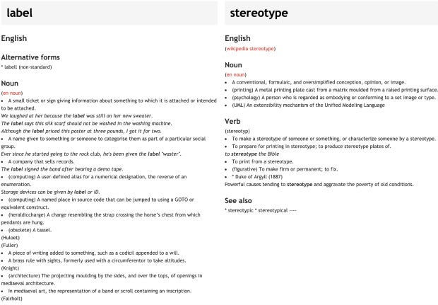 what are stereotypes vs labels