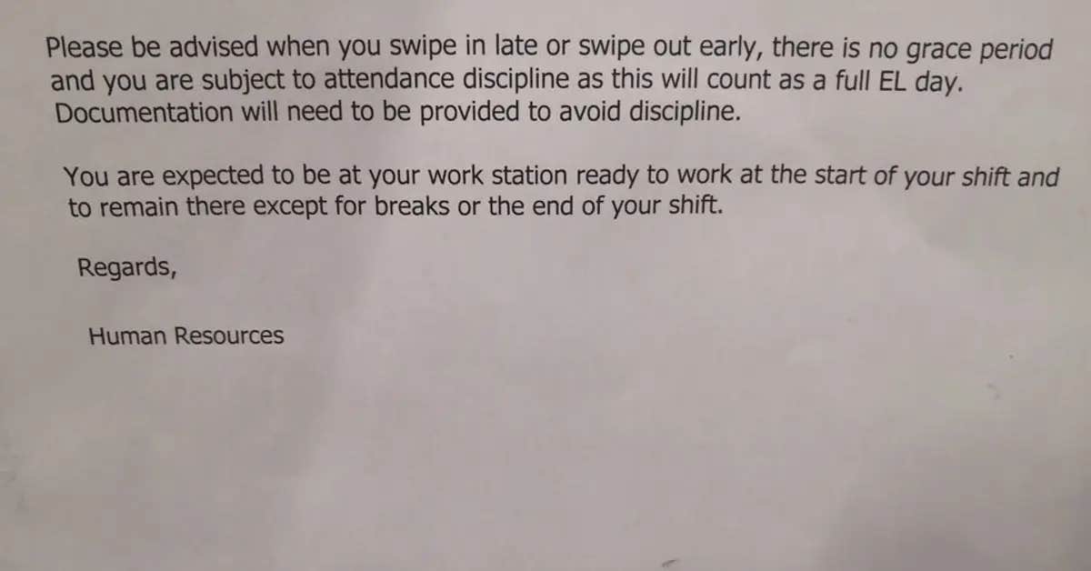 Manager Tells Employees They Won't Be Paid For The Day If They Show Up A Minute Late, But They Still Have To Work