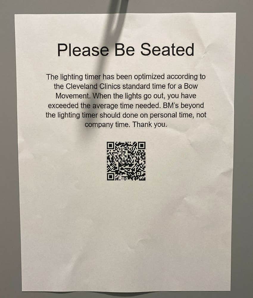 notice in which micromanaging bosses put time limits on workers' poops