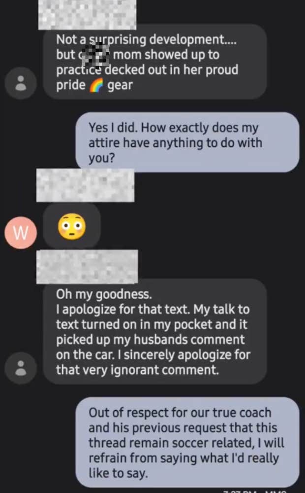 mom receives nasty message from parent about wearing a pride shirt to her son's soccer game