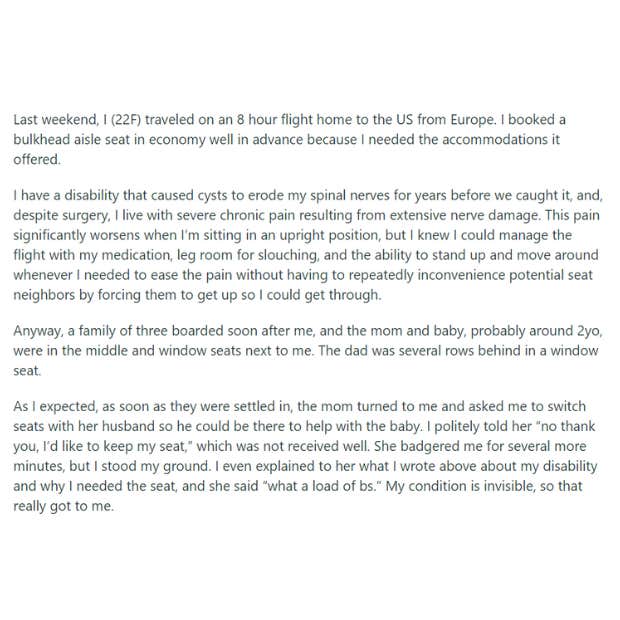 woman won't move on plane reddit post