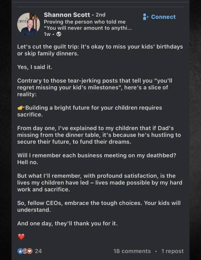 CEO Dad Says It's OK To Miss Your Kids' Birthdays For Work