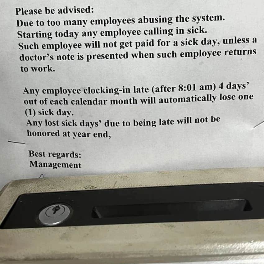Boss Punishes Lateness By Taking Away Workers' Sick Days Each Time They're One Minute Late
